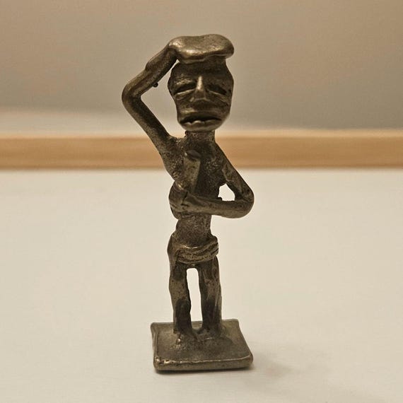 Tiny Gold Weight, Male Tribal Figure, Likely Brass - OLD