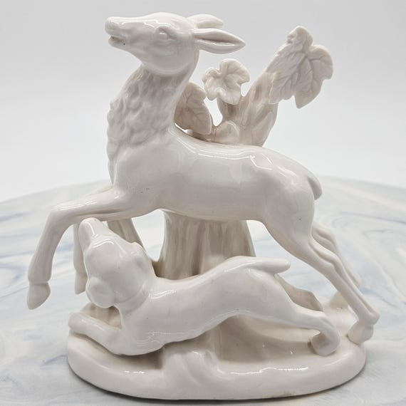 Vintage Wildlife Porcelain Figurine — Female Elk & Hunting Dog — Orchardware Quality Products — FREE SHIPPING