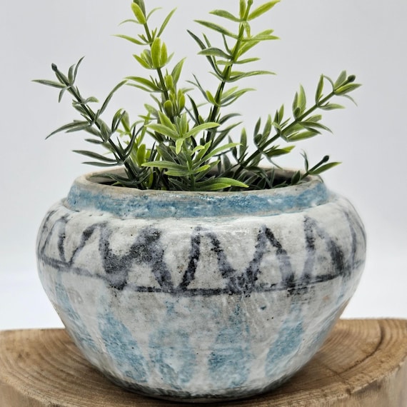 Signed Studio Pottery Bowl - Abstract Stoneware Planter Cachepot