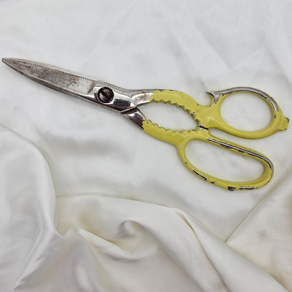 Vintage Wiss KS Kitchen Scissors, Yellow Handle Shears USA