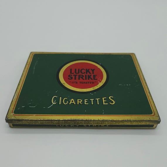 Vintage Lucky Strike Cigarette Tin – Green Red Target Logo Pocket Tobacco Box