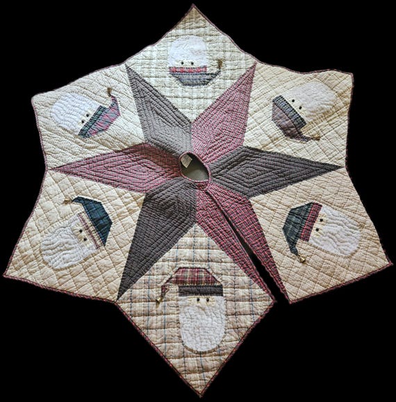 Quilted Santa Tree Skirt – Rustic Plaid Christmas Skirt with Bells