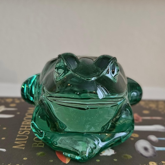 Vintage Indiana Glass Frog Votive Candle Holder - Spanish Green - Heavy Pressed Glass - 3” Tall - Midcentury Frog Decor