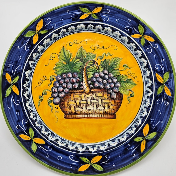 Large Italian Majolica Grape Wall Plate – Ceramiche Giacomini Orvieto Hand Painted 14"