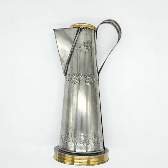 Vintage Mexican Pewter Decorative Pitcher – Mid Century Metal Vase – Made in Mexico