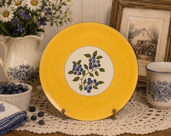 Vintage Stangl Pottery Blueberry 10" Dinner Plate Yellow Hand Painted USA