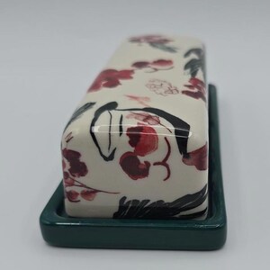 Anthropologie Holly Berry Stoneware Butter Dish Green Base Holiday Kitchen Decor image 6