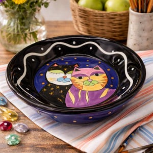 Vintage Milson & Louis Hand Painted Cat Bowl Signed Folk Art Pottery