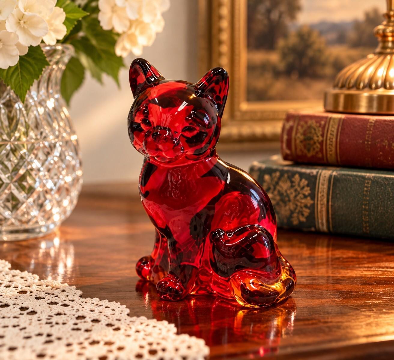 Vintage Glass Cat Figurine - Etsy