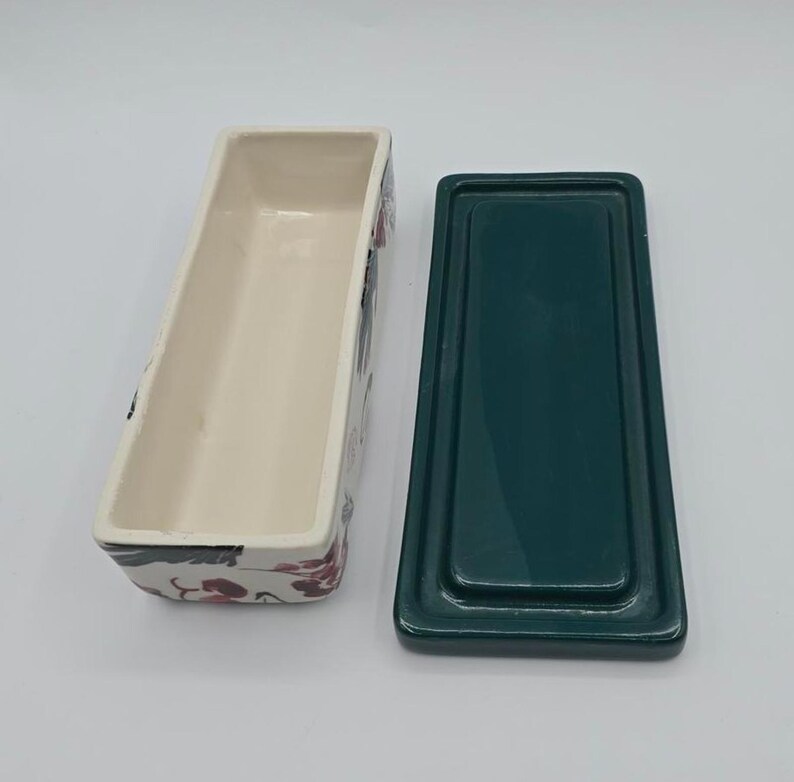 Anthropologie Holly Berry Stoneware Butter Dish Green Base Holiday Kitchen Decor image 7
