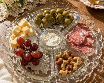 Vintage Indiana Glass Intaglio Relish Tray 5 Section w/ Center Well