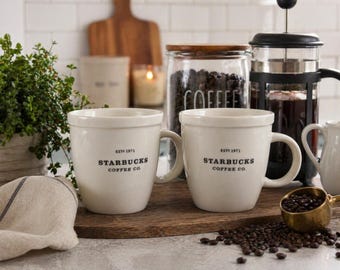 Vintage Starbucks Barista Mugs Set of 2 Est 1971 White Ceramic Mugs 2001
