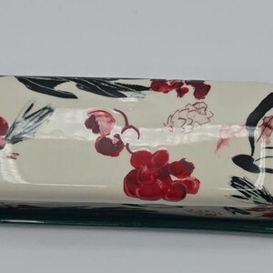 Anthropologie Holly Berry Stoneware Butter Dish Green Base Holiday Kitchen Decor image 3