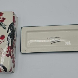 Anthropologie Holly Berry Stoneware Butter Dish Green Base Holiday Kitchen Decor image 8
