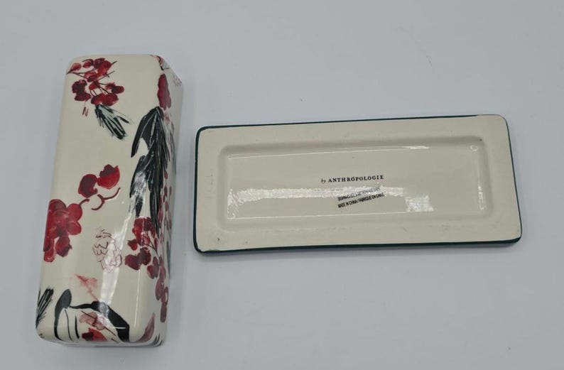 Anthropologie Holly Berry Stoneware Butter Dish Green Base Holiday Kitchen Decor image 8