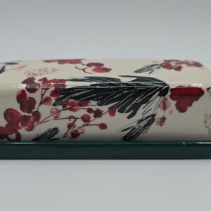 Anthropologie Holly Berry Stoneware Butter Dish Green Base Holiday Kitchen Decor image 5