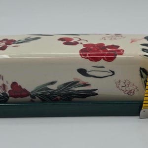 Anthropologie Holly Berry Stoneware Butter Dish Green Base Holiday Kitchen Decor image 2