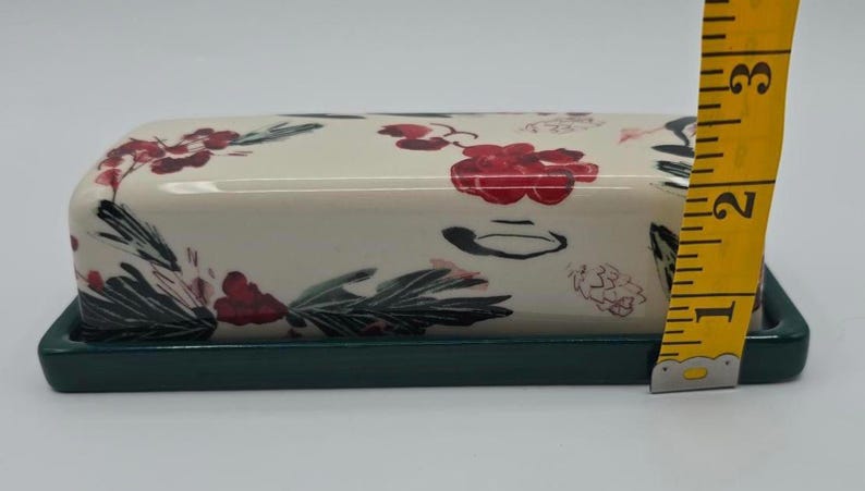 Anthropologie Holly Berry Stoneware Butter Dish Green Base Holiday Kitchen Decor image 2