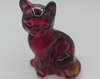 Vintage Fenton Ruby Red Amberina Glass Sitting Cat Figurine Glows