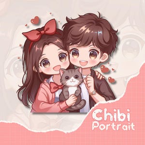 Custom Anime Portrait Commission | Custom Kawaii Portrait | Chibi portrait | Couple Portrait | Family Portrait | Cute Kawaii