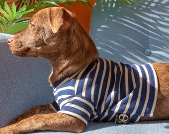 Breton Striped Dog Shirt in Navy Soft Organic Cotton | Made to Order