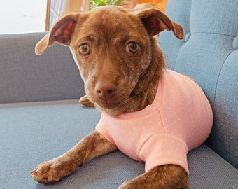 Baby Pink with White Dots Puppy Shirt in Organic Cotton | Made to Order