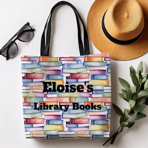 Personalized Library Book Bag Custom Name Tote for Kids Family Library Trip Tote Child Book Carryall Reading Lover Gift