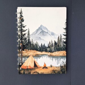 Mountain Camping Notebook Spiral 5X7 Journal for Nature Lovers Tent Campfire Scenic Travel Journal Outdoor Adventure Hiking Gift