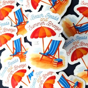 Beach Reads and Summer Breeze Sticker for Book Lovers Beach Chair and Umbrella Summer Reading Sticker Waterproof Vinyl Decal