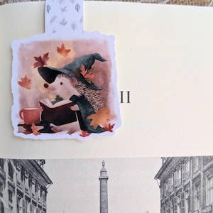 Fall Hedgehog Magnetic Bookmark Green Witch Hat Autumn Leaves Cozy Reading Book Lover Gift Cute Animal Page Marker Halloween Accessory