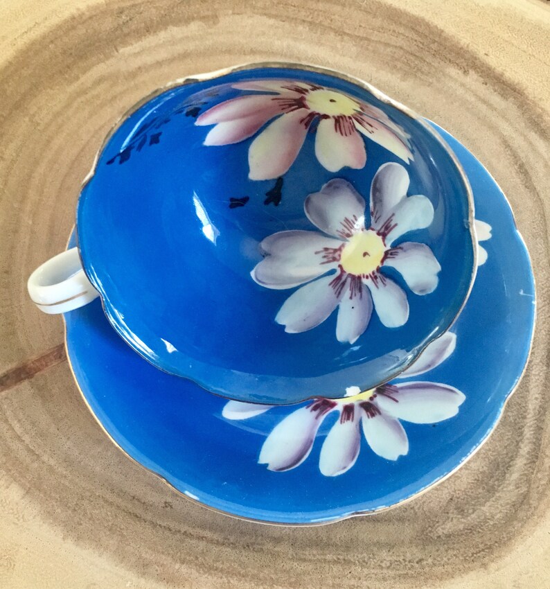 Vintage Japan Castle China Tea Cup & Saucer / Blue With Etsy
