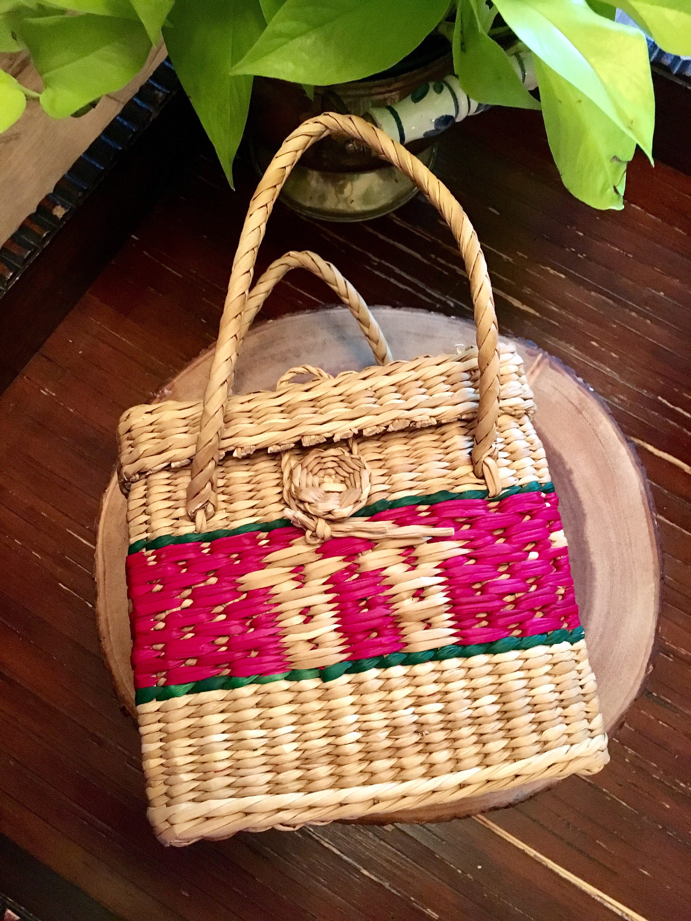 Vintage Lidded Basket / Woven Basket / Colorful Storage | Etsy