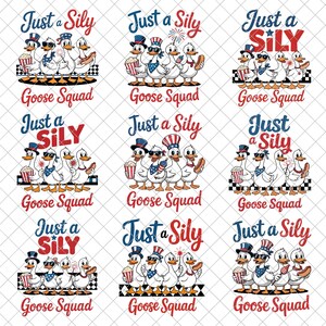 Just a Silly Goose Squad PNG Bundle, Funny Patriotic Duck Sublimation Design, 4th of July Animal png,red white blue png,PNG Digital Download