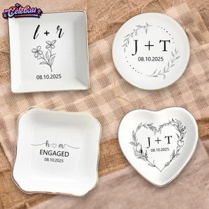 Personalized Engagement Ring Dish, Custom Wedding Ring Dish, Bride and Groom Gift, Bridal Shower, Anniversary Keepsake, Gifts for Her