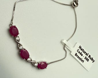 Handmade Ruby Sterling Silver Adjustable Bracelet: July Birthstone