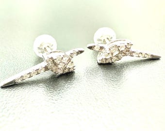 Asymmetrical Natural Diamond Stud Earrings: 18K White Gold Minimalist Jewelry