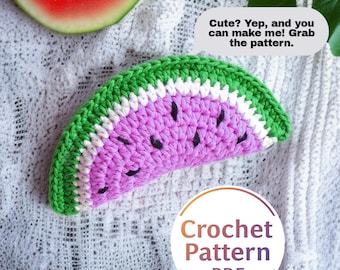 Patrón de juguete de sandía a crochet: Peluche de fruta amigurumi DIY (Descarga en PDF, Términos de EE. UU.)