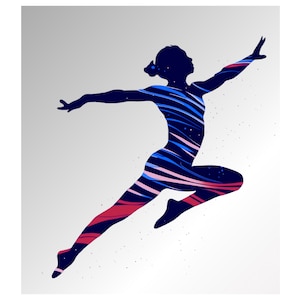 May include: Silhouette of a person in a dynamic pose, with a colourful abstract pattern overlayed on their body. The pattern features swirling lines in shades of blue, pink, and red, creating a sense of movement and energy.