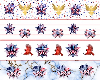 Patriotic Star Quilt Fabric Border: Stars of Glory Design, Patriotic Horizontal Border, America 250