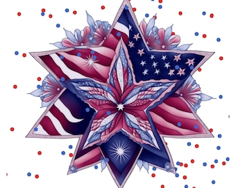 Patriotic Star Quilt Panel and Blocks, Cotton Fabric,