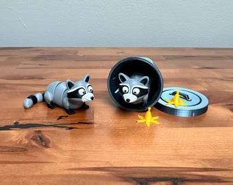 Articulated Raccoon Fidget Toy with Trash Can