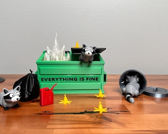 Articulated Raccoon Dumpster Fire Desk Ornament: Trash Pandas