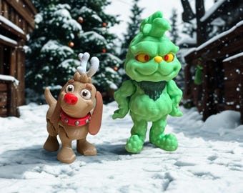 Articulated Grinch and Max Christmas Decorations
