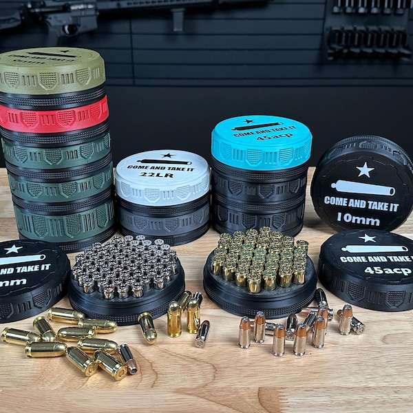 Contenedores apilables para munición - Cápsulas de munición - Almacenamiento de munición para pistola - Logotipo de Come and Take It