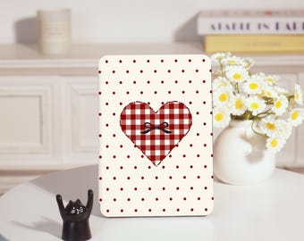 Red Plaid Love Heart Kindle Personalized For Case Paperwhite 11/12th,Paperwhite 5/6/7th Case,Kindle basic 2024, Kindle with Hand Strap Cover