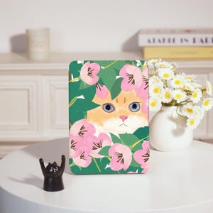 Flower Cat Kindle Personalized For Case Paperwhite 11/12th,Paperwhite 5/6/7th Case,Kindle basic 2024, Kindle with Hand Strap Cover