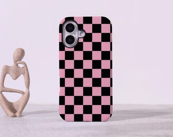 Pink and Black Plaid iPhone Case, iPhone 17 16 15 14 Pro Max Plus Case, Magnetic Tough Phone Case, Trendy Mobile Phone Case, New iPhone Case