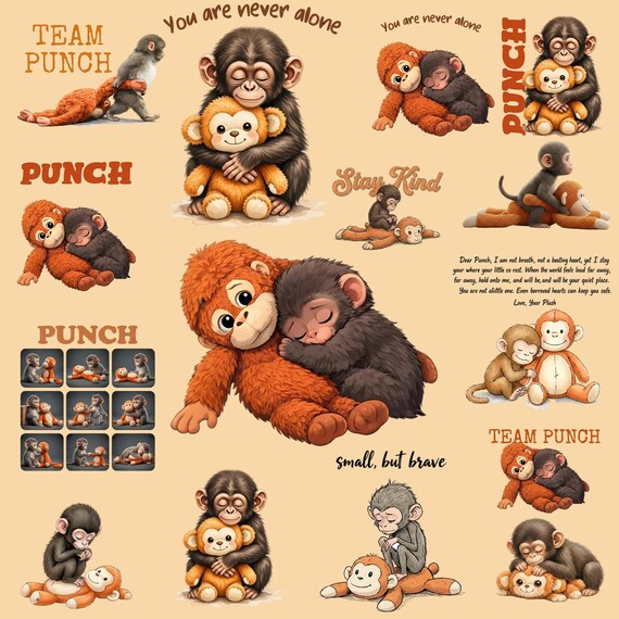Dear Punch Png, Punch Monkey Png, Viral Baby Monkey Inspired Png, Emotional Plush Toy Illustration (Digital Download)