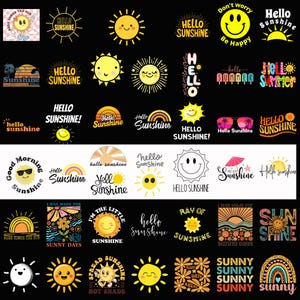 Hello Sunshine PNG Bundle, Cute Sun Shirt Designs, Summer Quotes Retro Vibes, Happy Sun Graphics, Sublimation Download