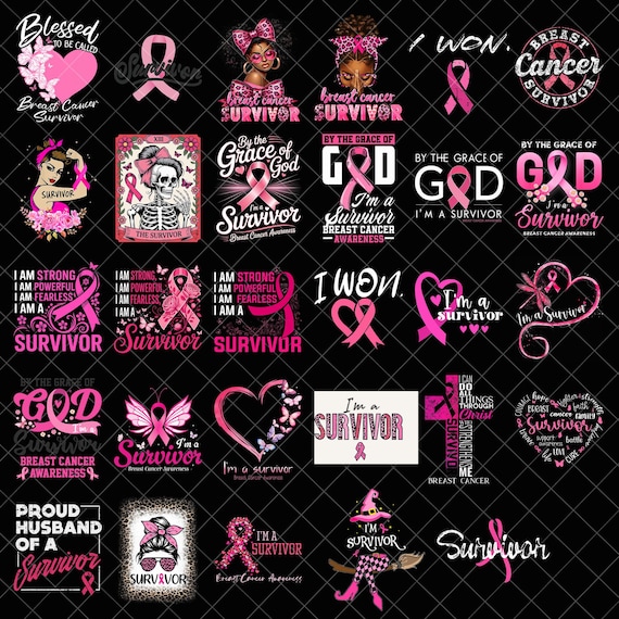 Breast Cancer Survivor PNG Bundle, I Won By The Grace of God Pink Ribbon Awareness Sublimation, Proud Survivor Strong Women Digital Download